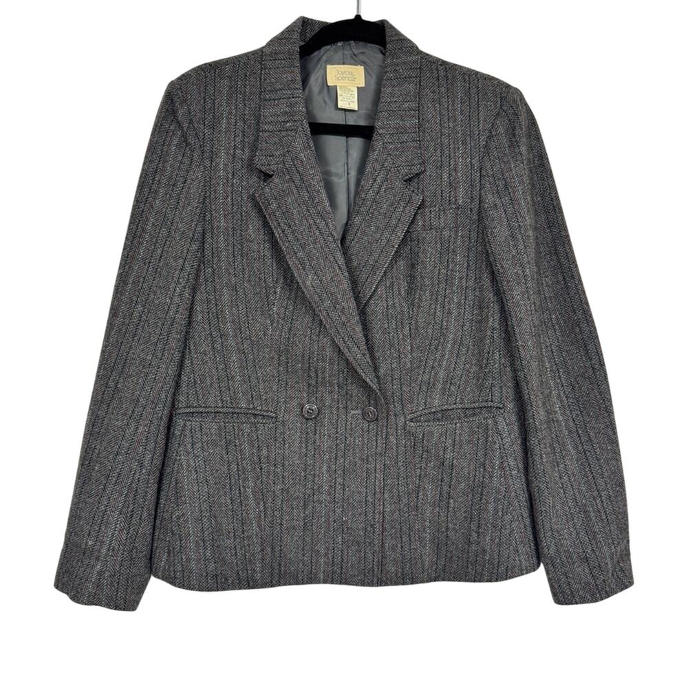 Vintage Taylor & Spenser Grey Wool Fitted Blazer Jacket Womens 9 Preppy Career